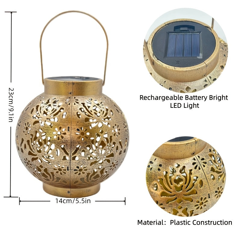 Lot de 2 lanternes solaires boules ajourées dorées, style marocain