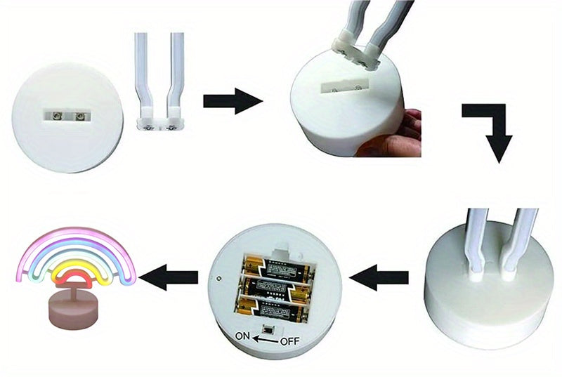 Néon LED arc-en-ciel sur socle, à piles ou USB, 23 x 19 cm