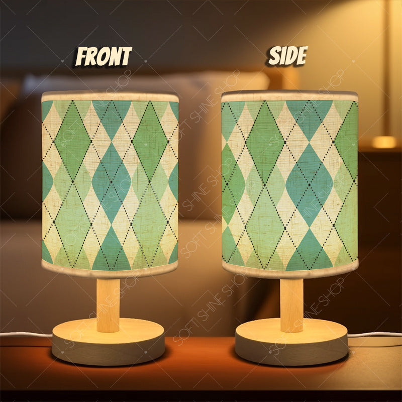 Lampe de chevet en tissu à motif losanges verts et crème, USB