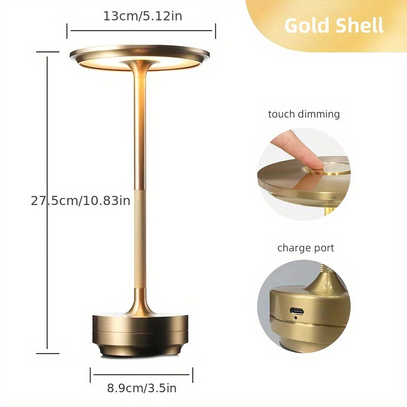 Lampe de table LED sans fil à tête disque et tige moletée, 3 coloris