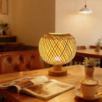 Lampe de chevet boule en bambou tressé croisé, 22 cm, câble USB