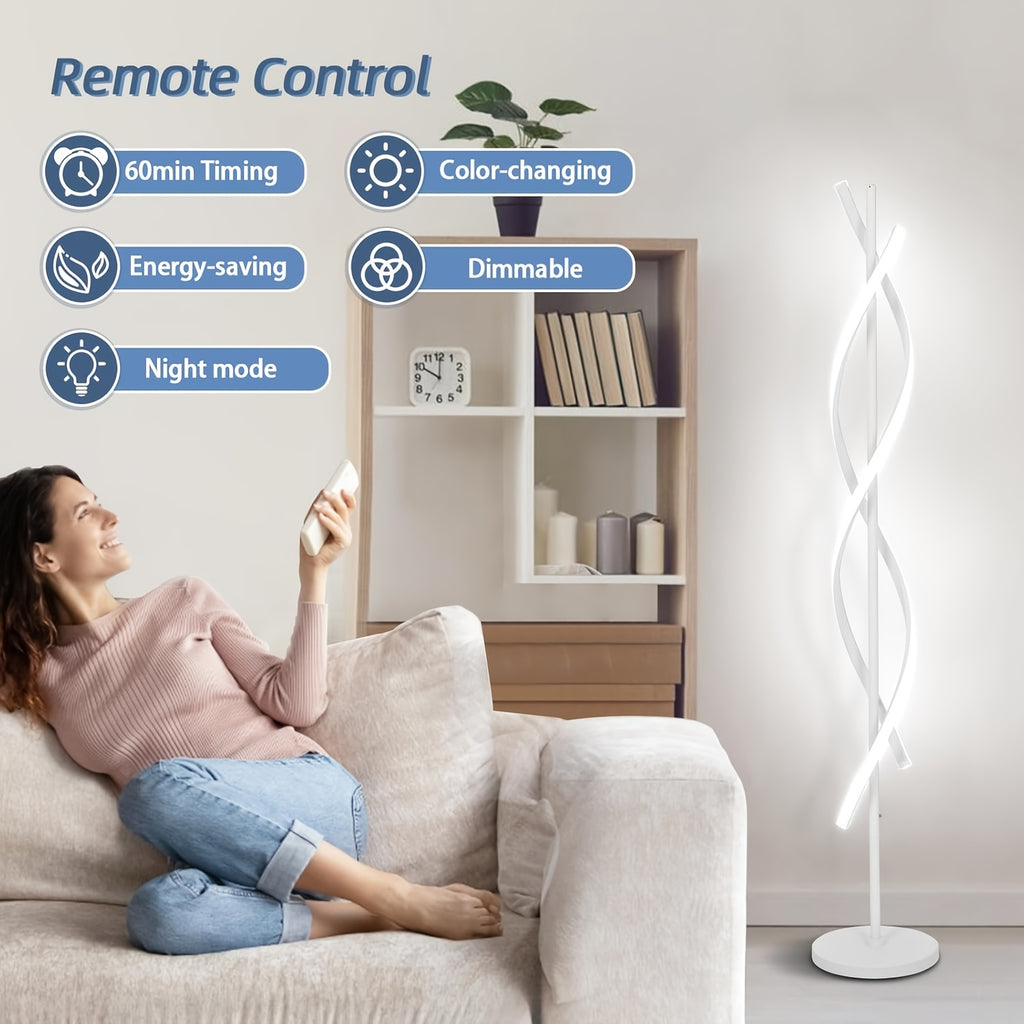 Lampadaire LED double hélice noir ou blanc, télécommande, 152 cm