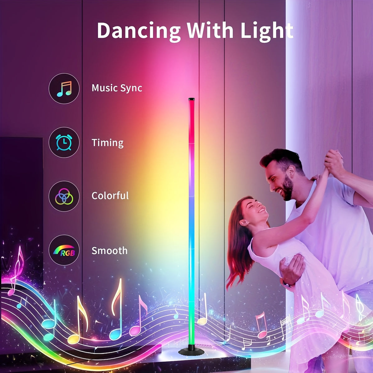 Lampadaire LED RVB à quatre segments, appli et minuterie, 122 cm