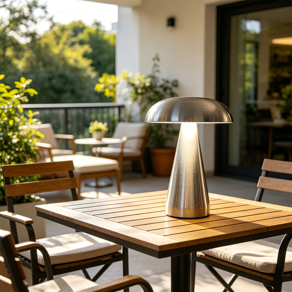 Lampe champignon sans fil en métal brossé, batterie 1800 mAh