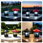 Lot de 2 lampes solaires pavillon octogonal, toit noir et rouge