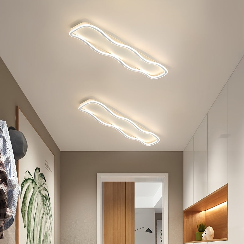 Plafonnier LED long en forme de vague, 60 cm, doré, blanc ou noir