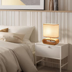 Lampe de chevet socle ovale en bois et abat-jour en lin, USB