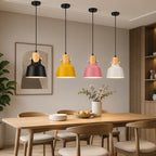 Suspension trompette, col effet bois, jaune, rose, noir ou blanc