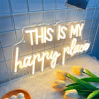 Enseigne néon LED « This is my happy place » blanc chaud, 39 cm