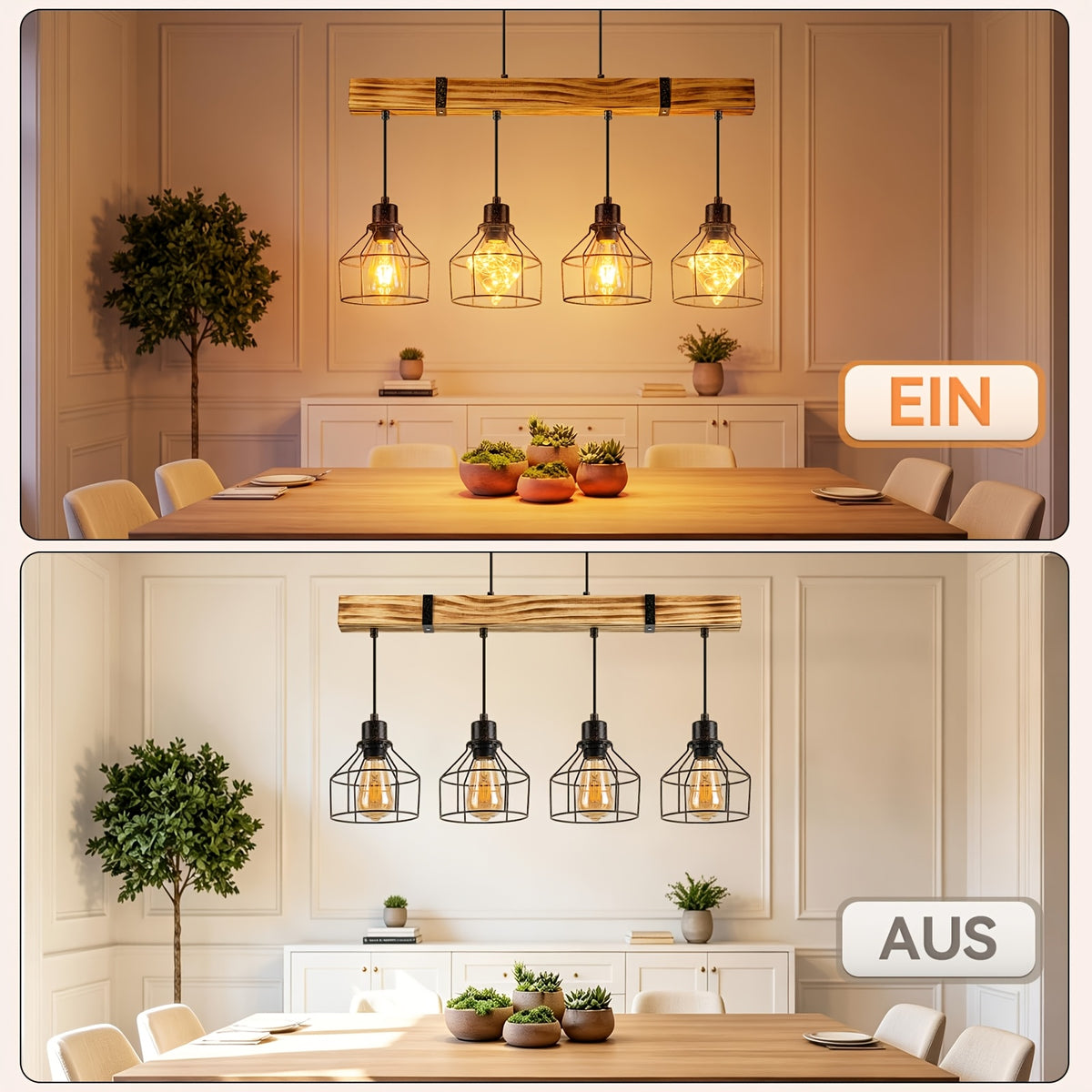 Suspension poutre rustique en bois flammé, hauteur réglable