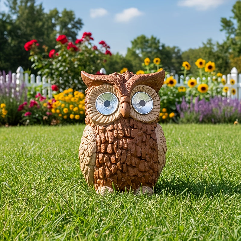 Lampe solaire hibou en résine pour jardin, yeux lumineux, 19,5 cm