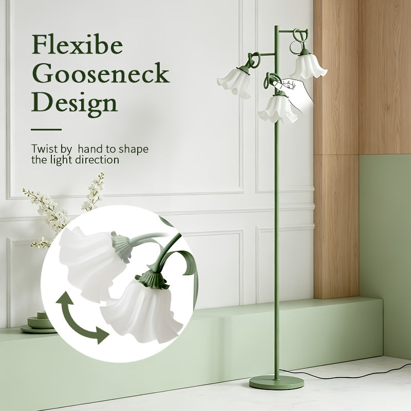 Lampadaire à trois fleurs blanches sur tiges vert sauge flexibles
