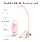 Lampe de lecture à pince rose pliable, col silicone, recharge USB