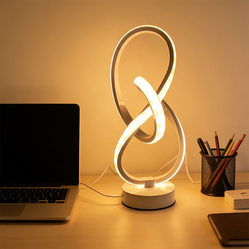Lampe à poser blanche en ruban LED noué, sculpture lumineuse