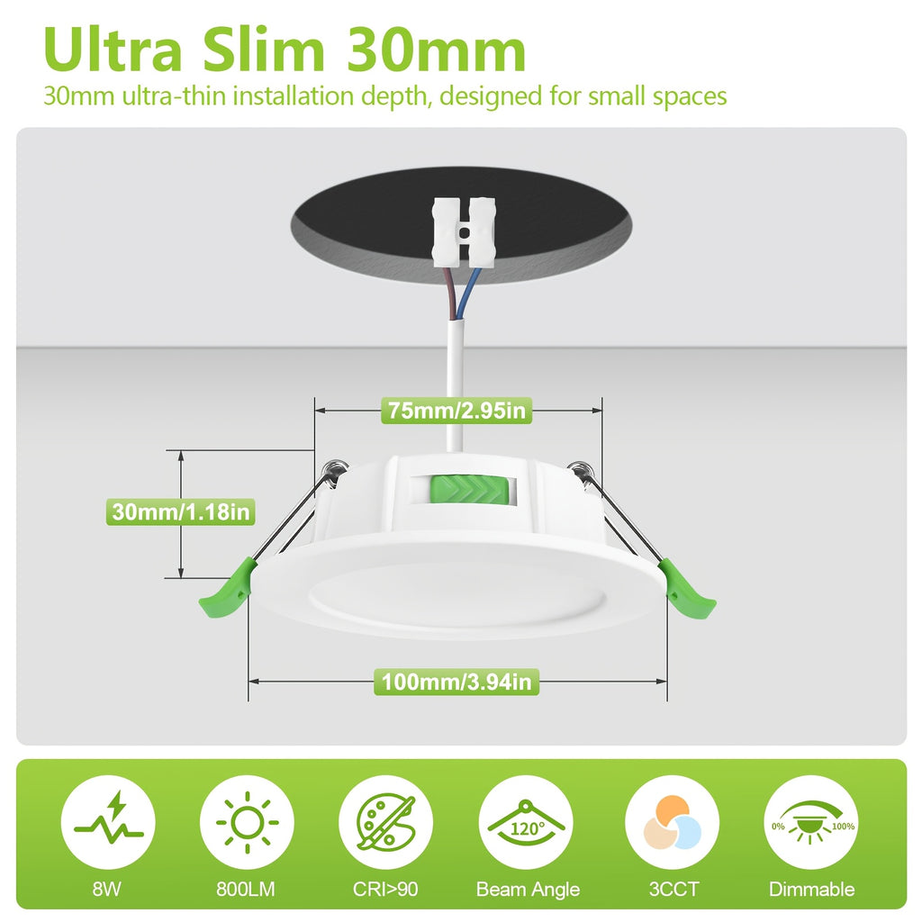 Spot LED encastrable 8 W lot de 5, Ø 100 mm, lumière réglable