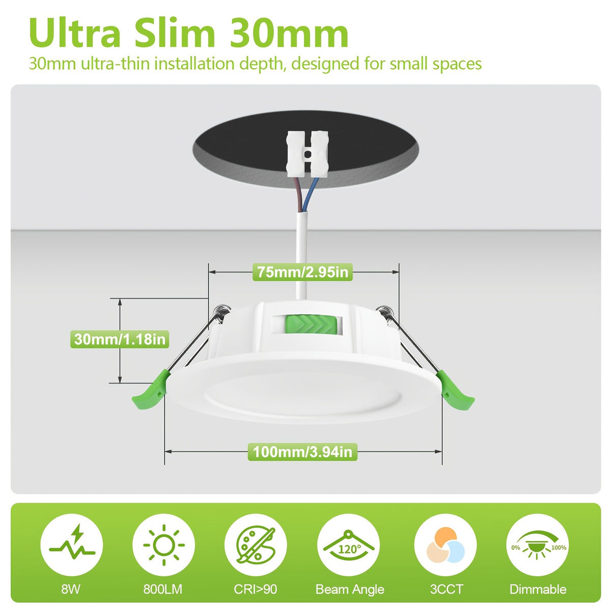 Spot LED encastrable 8 W lot de 5, Ø 100 mm, lumière réglable