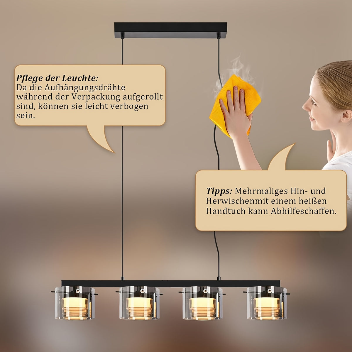 Suspension LED en verre fumé, 3 ou 4 lumières, blanc chaud 3000K