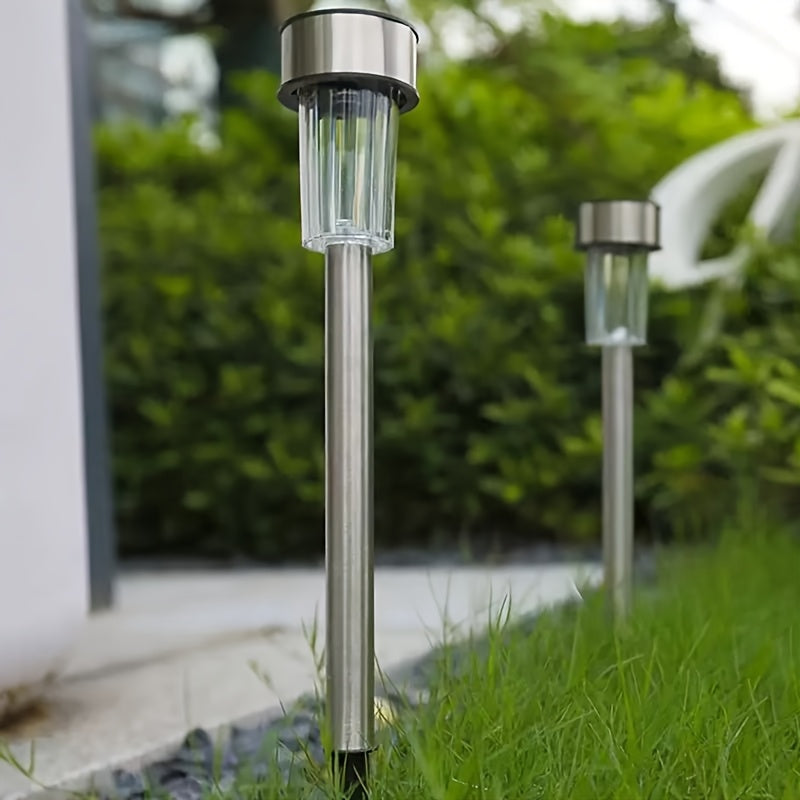 Lot de 12 lampes solaires de jardin à piquet finition inox, 33 cm