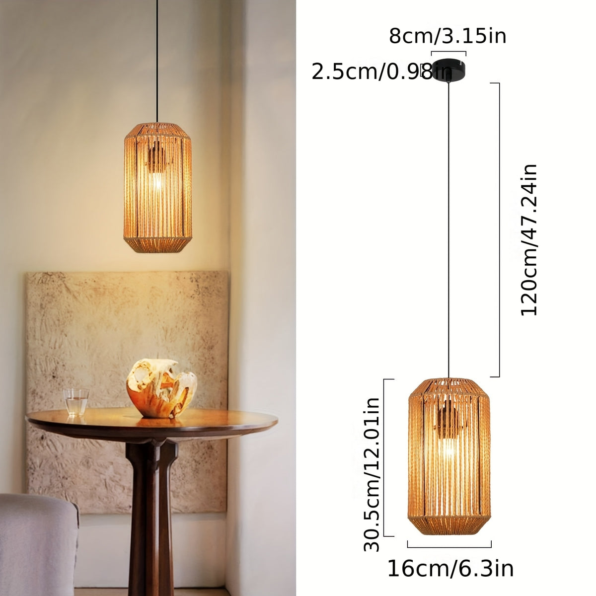 Suspension lanterne en corde de chanvre de 30,5 cm, à l'unité ou par 2
