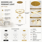 Lustre LED anneaux croisés et trois globes effet cristal, Ø 40 cm