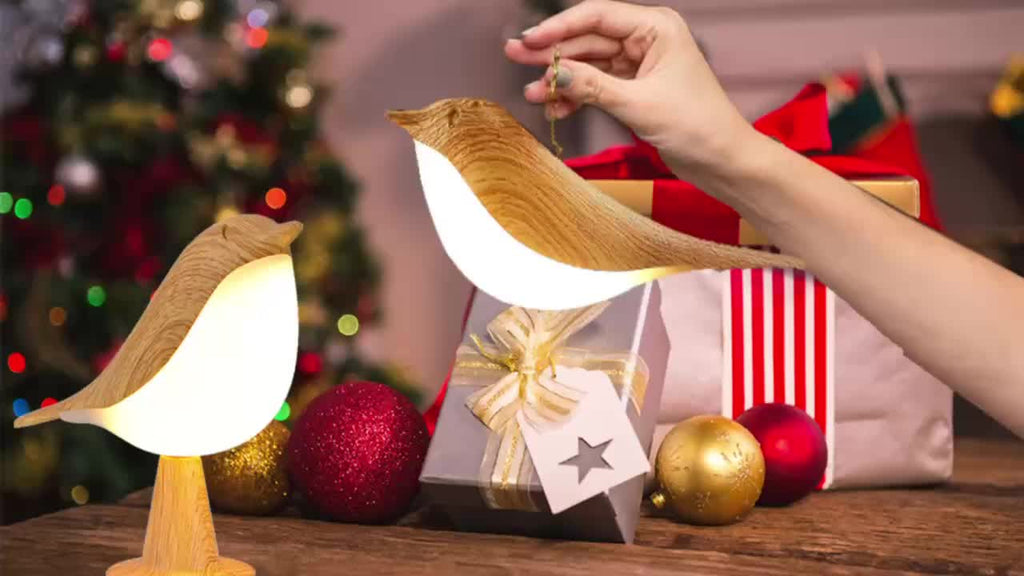 Lampe décorative oiseau effet bois, sans fil et tactile