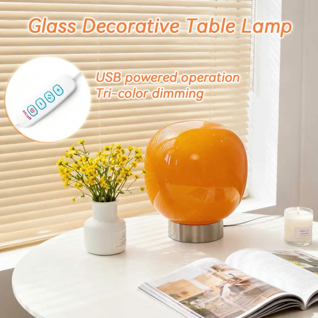 Lampe de chevet globe en verre coloré, socle métal, USB, 19 cm