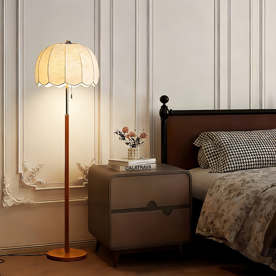 Lampadaire rétro à abat-jour festonné en tissu fleuri, 152 cm