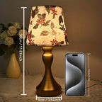 Lampe de chevet abat-jour à fleurs rouges, pied doré en sablier