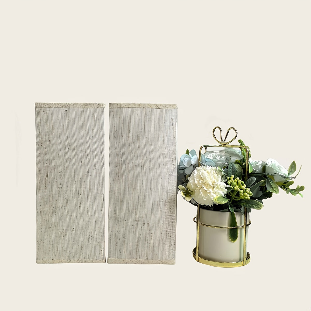 Lot de 2 abat-jour colonnes carrées en tissu aspect lin, H 24 cm