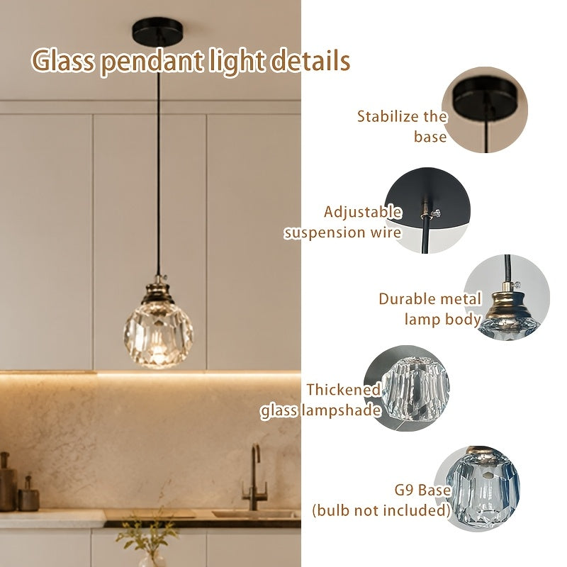 Mini suspension en verre facetté, culot G9, câble réglable 113 cm