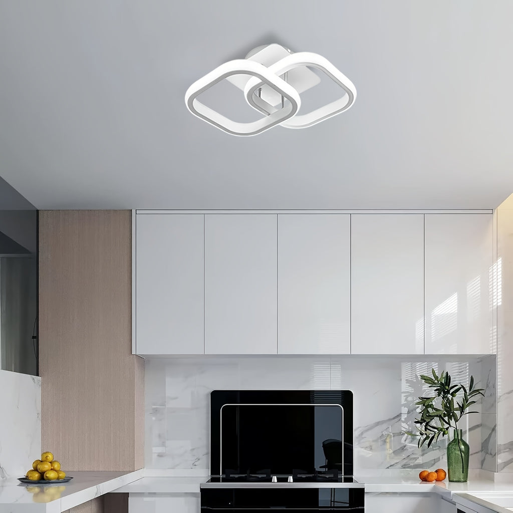 Plafonnier LED à deux carrés entrelacés, noir ou blanc, 29 cm