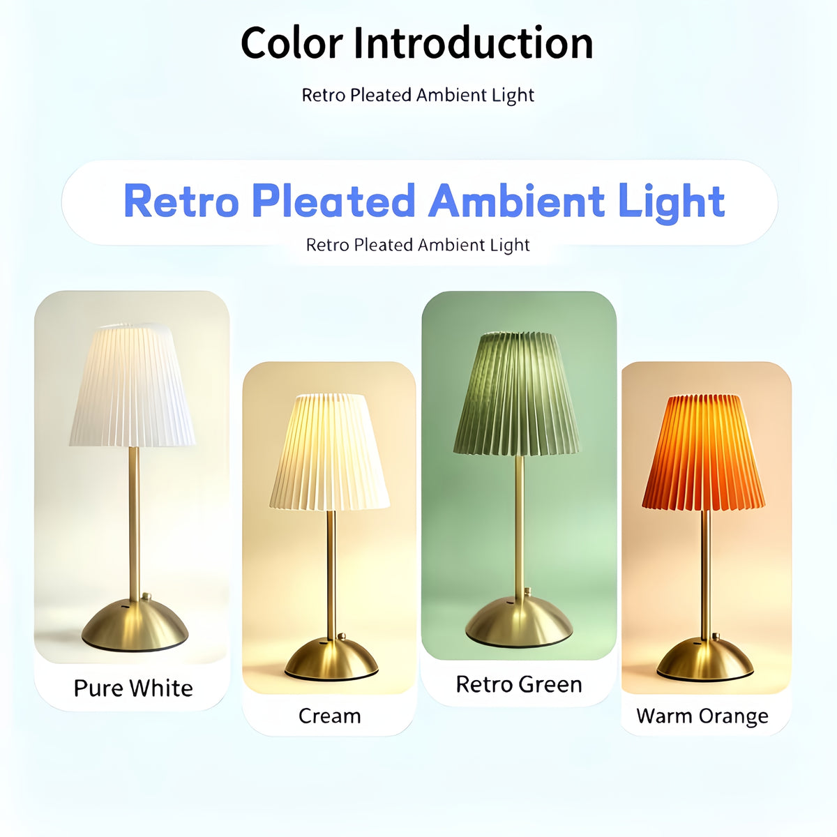 Lampe de table LED sans fil à abat-jour plissé et pied doré, 30 cm