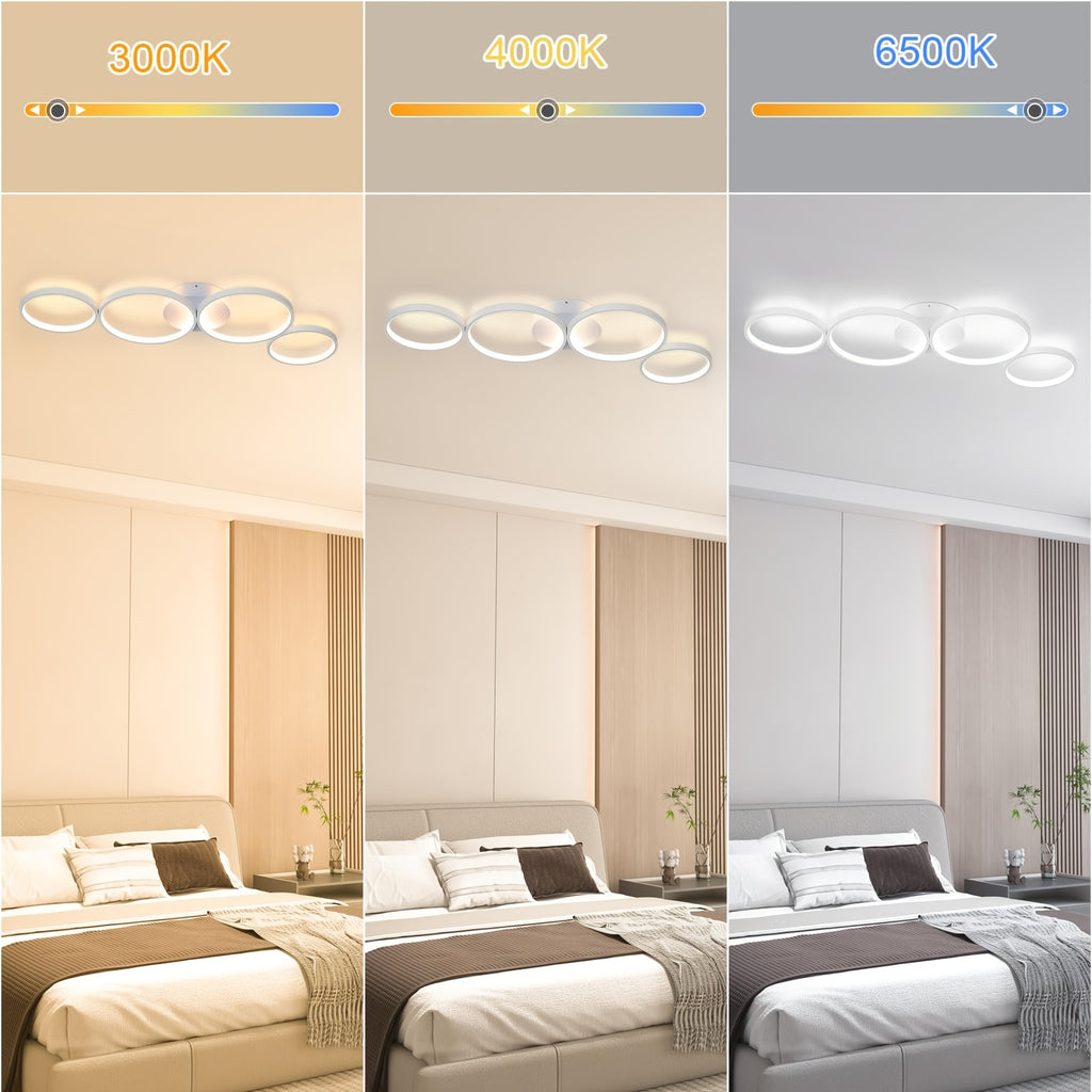 Plafonnier LED 100 cm à quatre anneaux, blanc à variateur ou noir