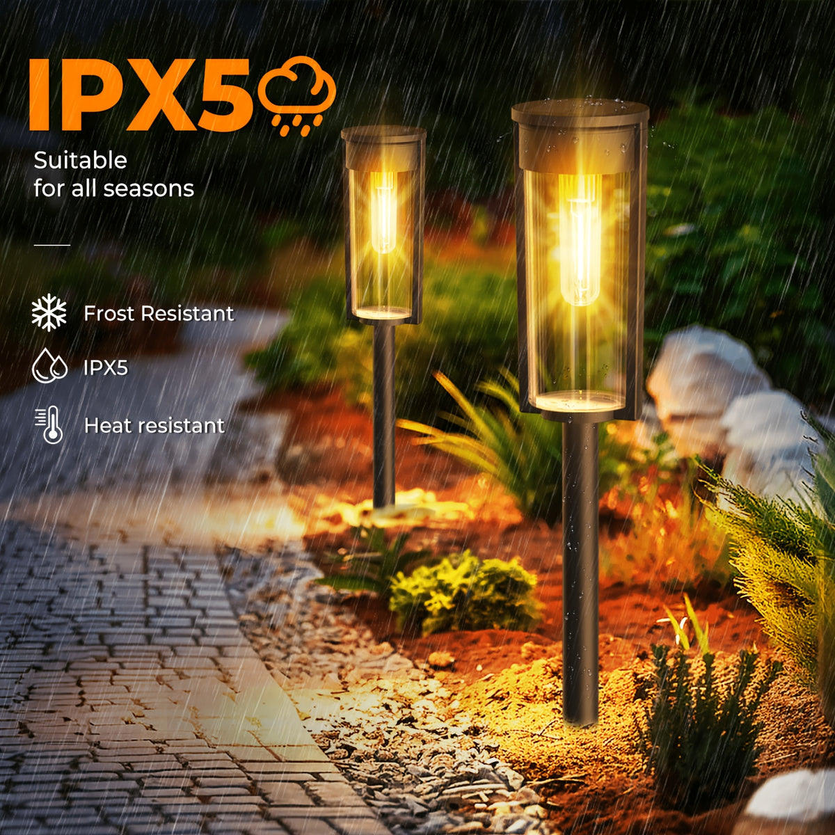 Lampe solaire d'allée à filament 2700K et 3 hauteurs, IPX5