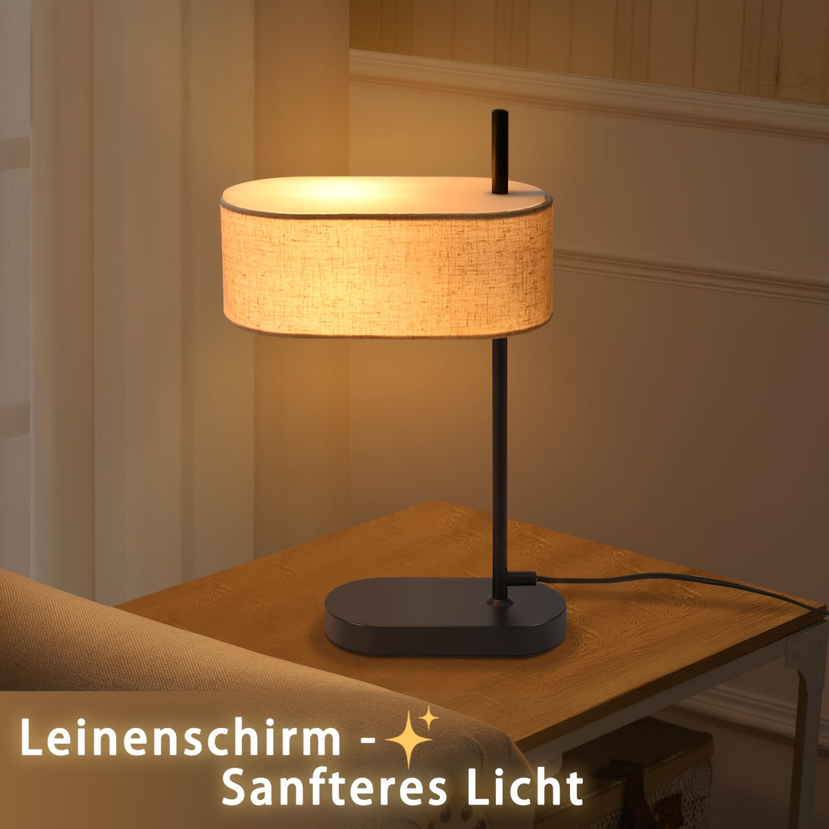 Lot de 2 lampes de chevet noires, abat-jour en lin, douille E14