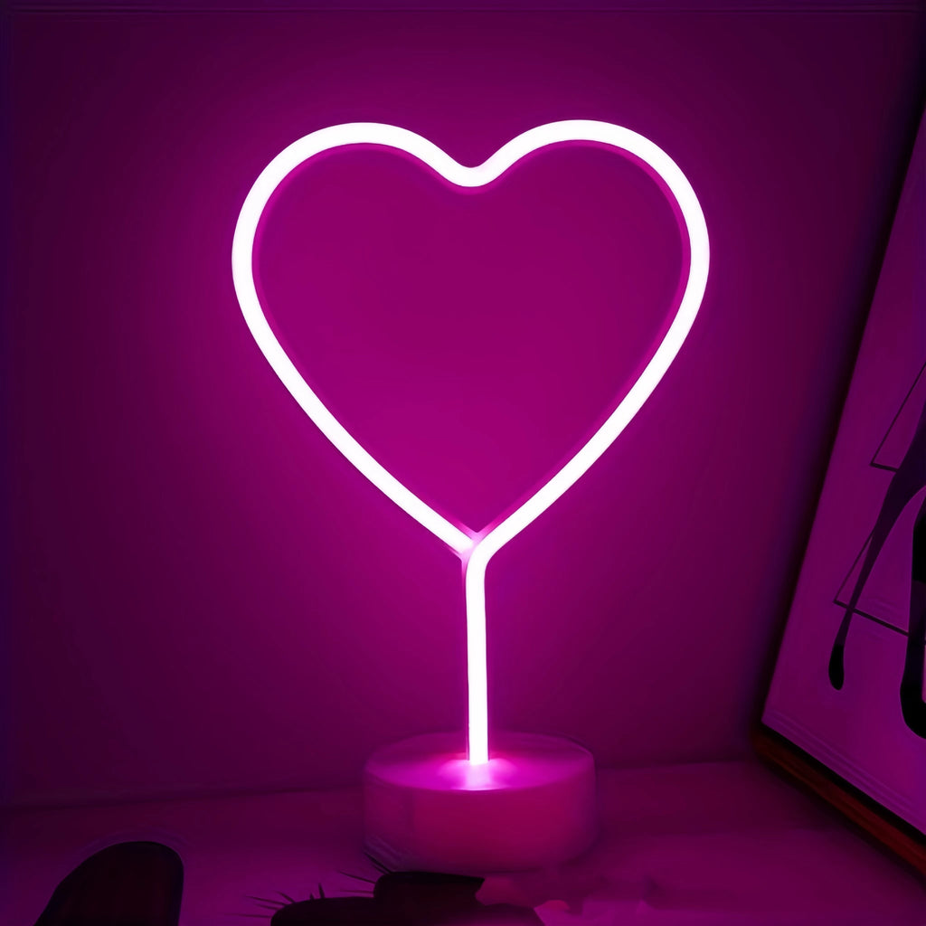 Lampe néon cœur rose sur socle, à piles, 30,5 cm de haut