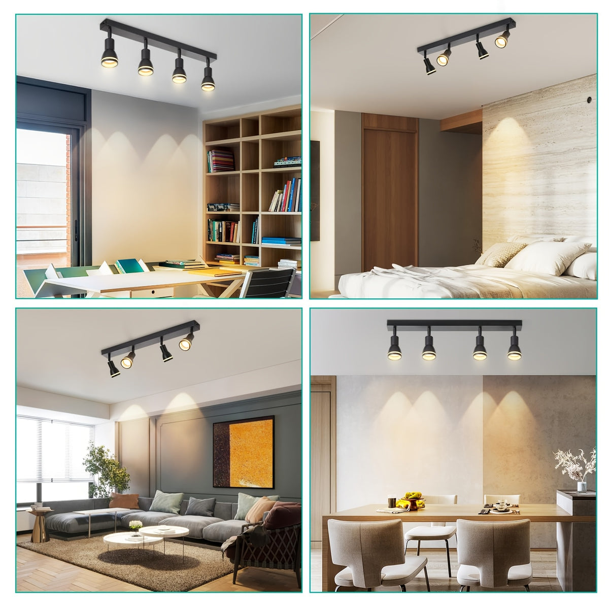 Spot de plafond 5 têtes orientables GU10, barre en métal noir