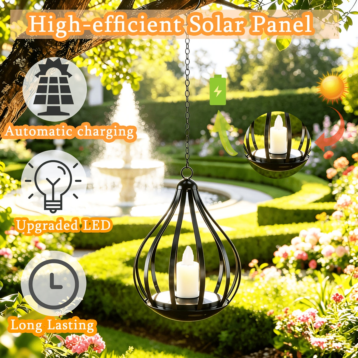 Suspension solaire goutte noire à bougie LED, à poser ou suspendre