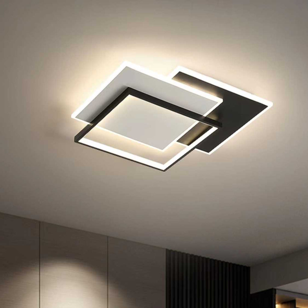Plafonnier LED carré noir et blanc 49 cm, 9600 lumens, télécommande