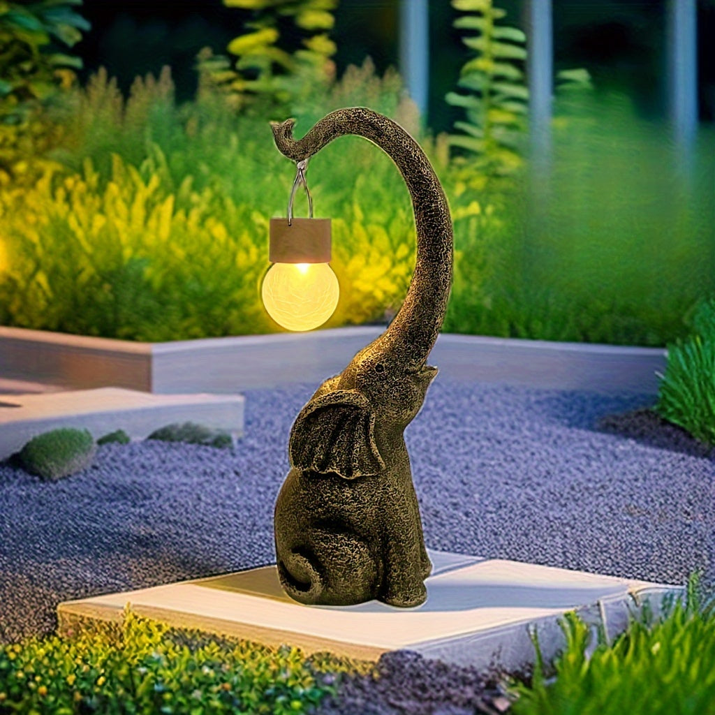 Lampe éléphant solaire en résine pour le jardin