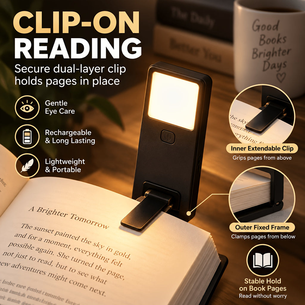 Lampe de lecture plate à pince, rechargeable USB-C, noire ou blanche