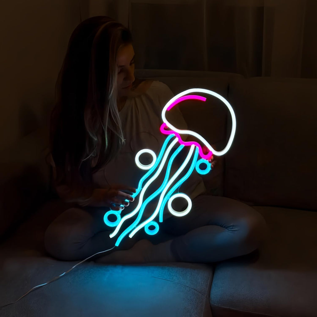 Néon LED méduse multicolore sur plaque acrylique, 40 cm, USB