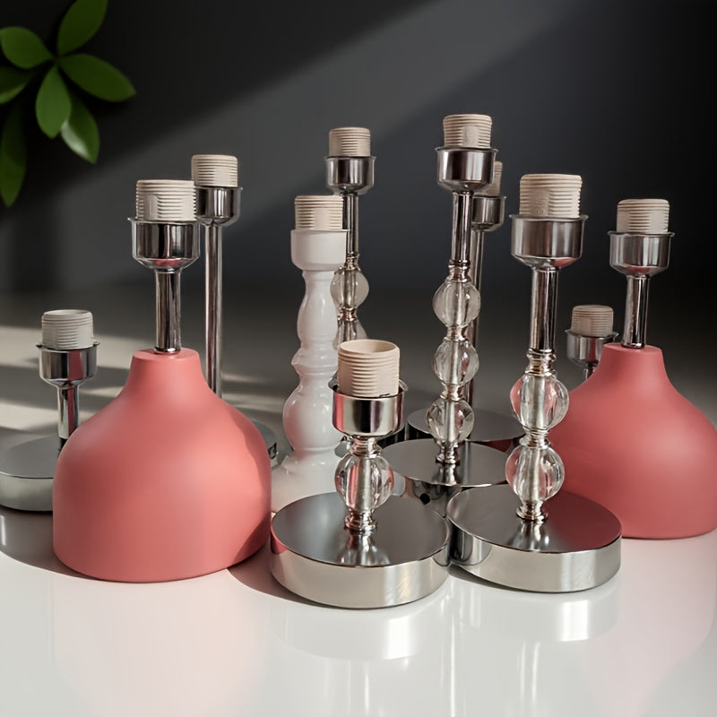 Pied de lampe E27 chromé à perles transparentes, 7 modèles à câbler