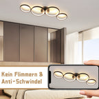 Plafonnier LED 4 anneaux noir ou blanc, 88 ou 100 cm, ou suspendu