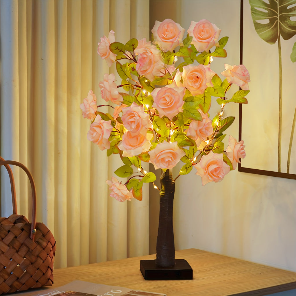 Lampe décorative arbre à roses lumineux, 50 cm, lumière chaude