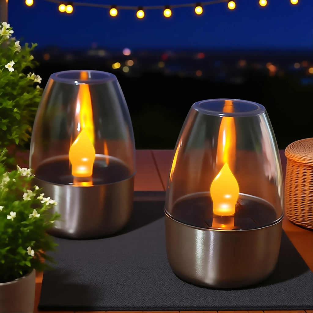 Lot de 3 bougies solaires LED sous globe transparent, IP44, 8,5 cm