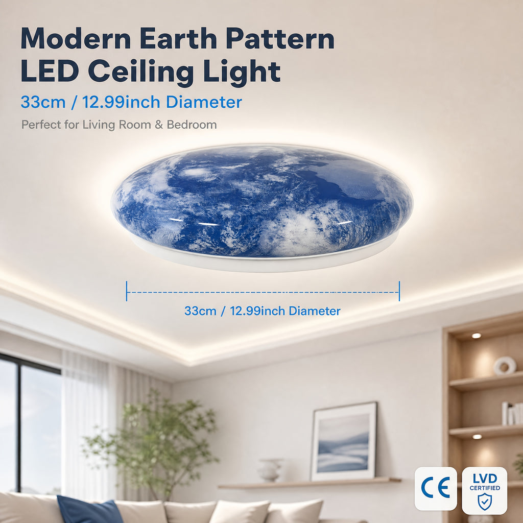 Plafonnier LED planète Terre Ø 33 cm, trois teintes de blanc