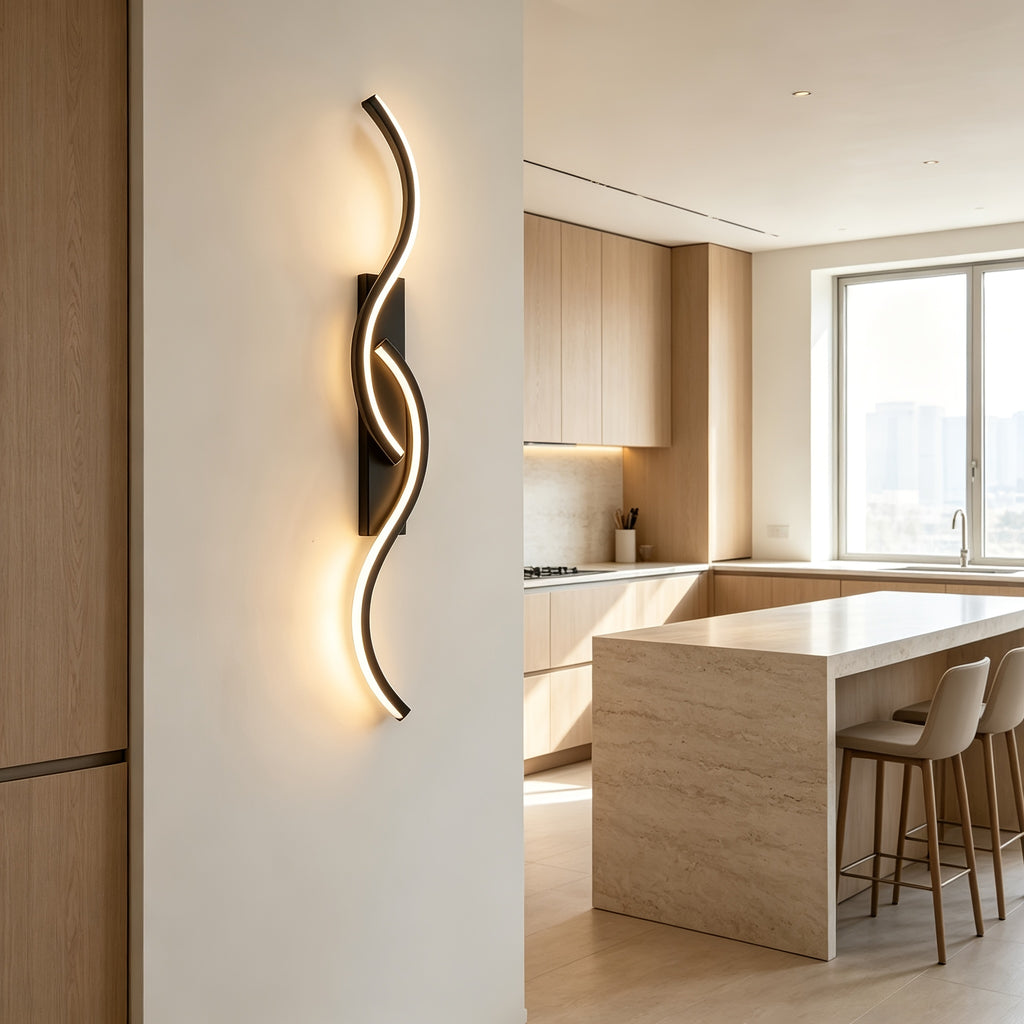 Applique murale LED noire double courbe 60 cm, blanc neutre 4000 K