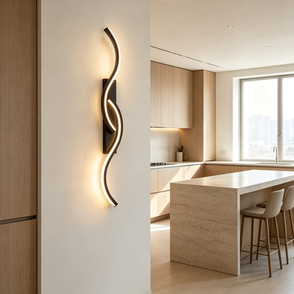 Applique murale LED noire double courbe 60 cm, blanc neutre 4000 K