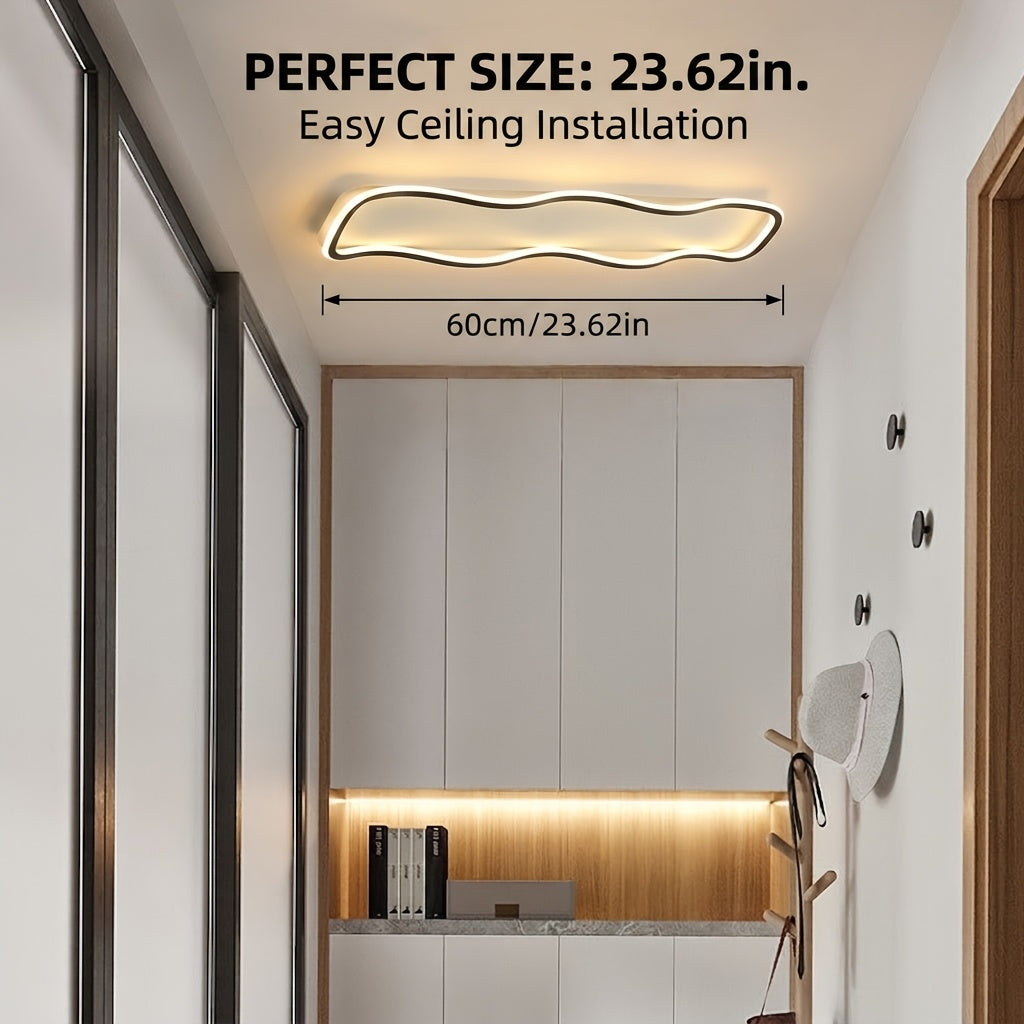 Plafonnier LED ondulé 40 W pour couloir, noir ou doré, 60 cm